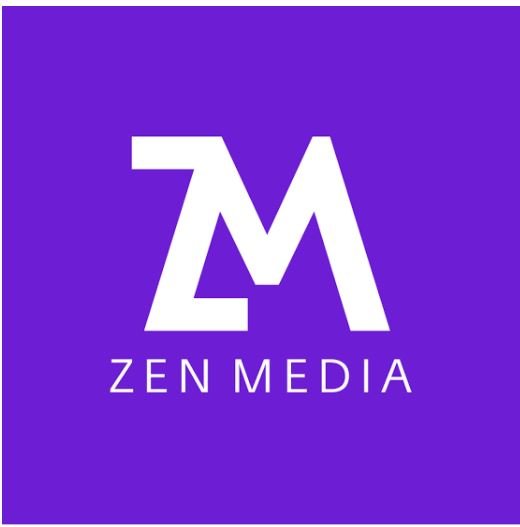 Zen Media emblem and name written in white on purple background.