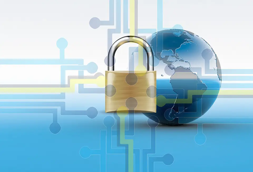 An image of the Earth and a lock representing cybersecurity.