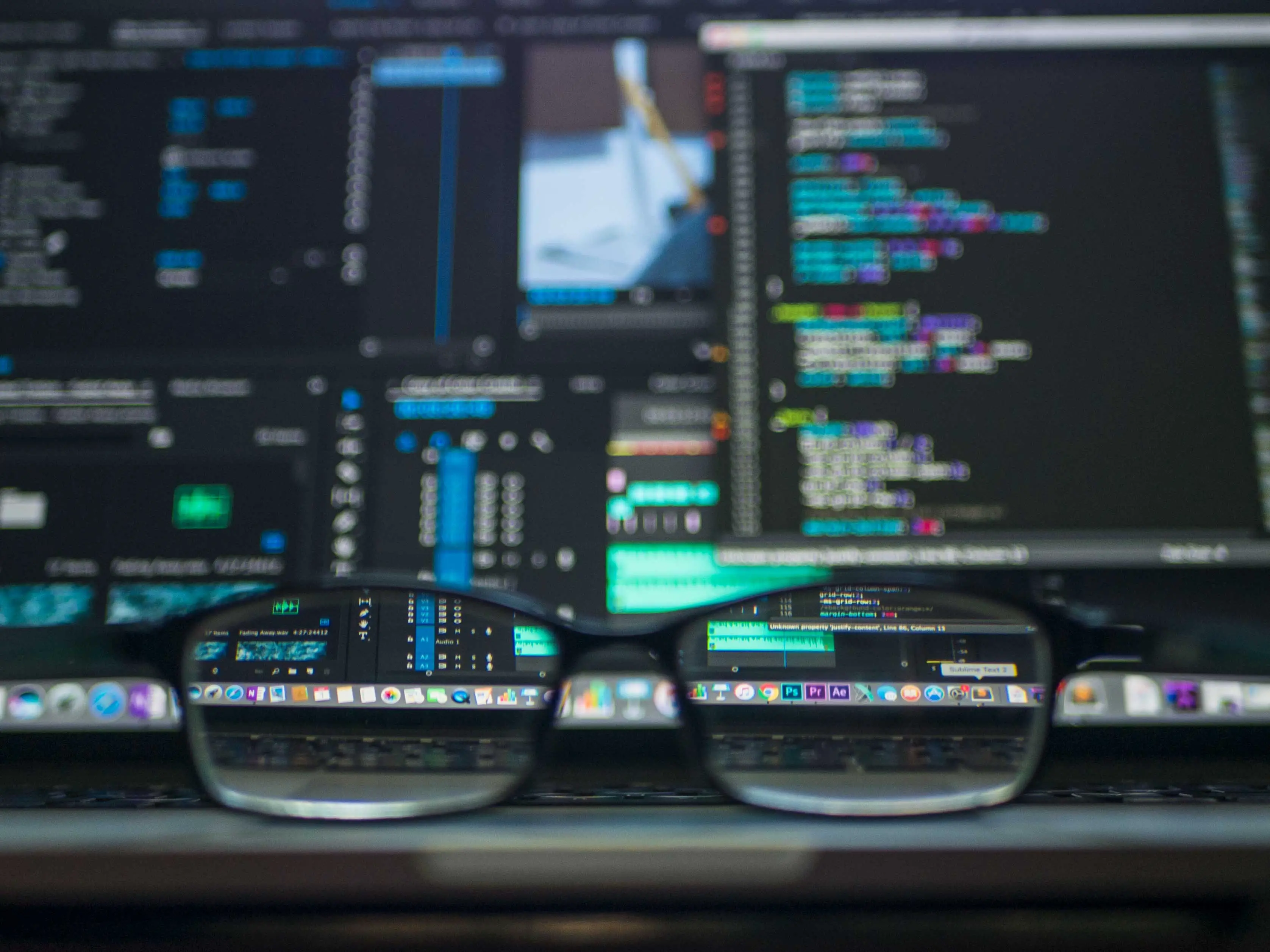A pair of glasses in front of a computer screen.